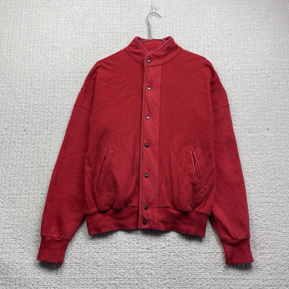 Vintage Yves Saint Laurent Menswear Waffle Knit Button Up Jacket Sz L Fire Red - Picture 1 of 14